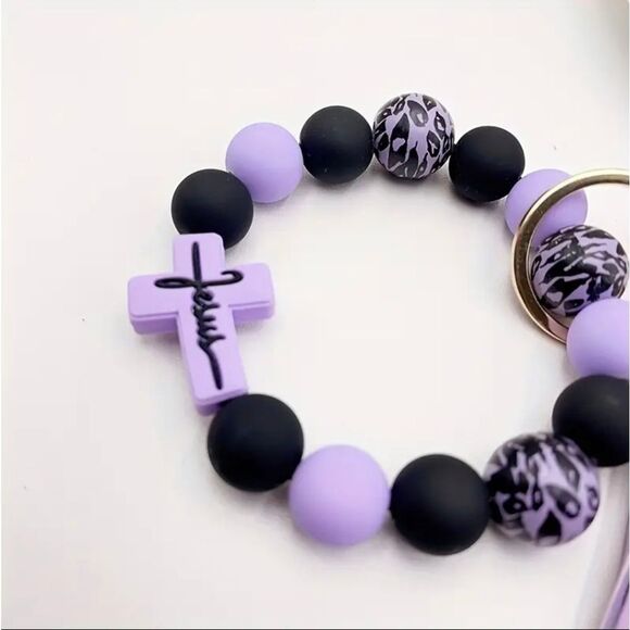 3 for $26 - Purple & Blacl FAITH Wristlet Bracelet Keychain - Picture 2 of 4